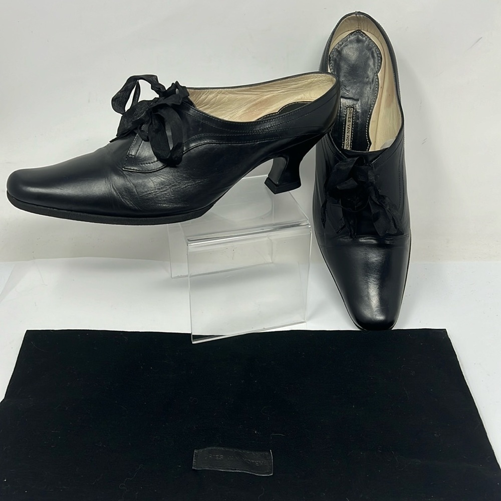 Dries Van Noten Black Leather Lace-Up Heels